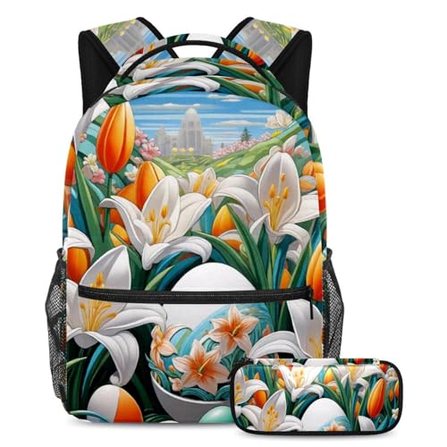 Sac à dos œuf de Pâques et lys pour le collège et les sorties de week-end