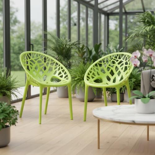 Image of SkyGlamour Neelkamal Crystal Round Plastic Chair for Home, Living Room, Garden, Patio Durable Indoor & Outdoor| Plastic Chair Set of 2, Colour:Lime Green