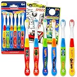 Hot Wheels Toothbrush Set - Bundle with 6 Toothbrushes Featuring Racecars Plus Decal, More | Hot Wheels Oral Hygiene Kit for Kids and Toddlers