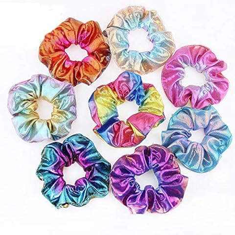 Hair Scrunchies, 8 Pack Shiny Metallic Elastic Hair Scrunchies Ties Colorful Mermaid Hair Bands Ponytail Holders Soft Hair Scrunchy Bobbles Hair Accessories for Women Girls, Gym Dance Party or Club Cover