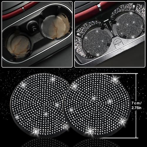 Image of NBTEPEM 27 PCs Black Bling Car Accessories Set for Women, Steering Wheel Covers Universal Fit 15 Inch, Bling License Plate Frame, Bling Phone Holder, Bling Car Coasters (Black Diamond)