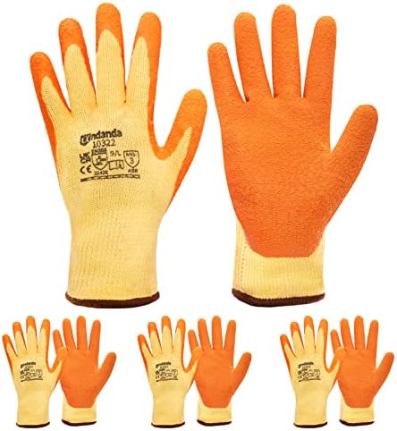 ANDANDA Safety Work Gloves, 1 Pair, Seamless Knit with Latex Coated, Builders Gloves, Abrasion Resistant, Ideal Work Gloves for Automotive/Machinery/Assembling & Disassembling Equipment, Orange/M