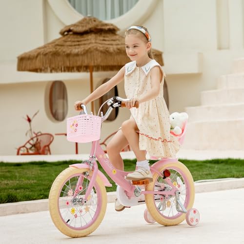 Image of Bixike Girls Bike with Basket, Princess Bicycle for Ages 2-12