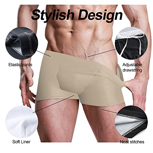 Men Beach Swim Brief Bikini Beige Men's Square Leg Swim Briefs Large4