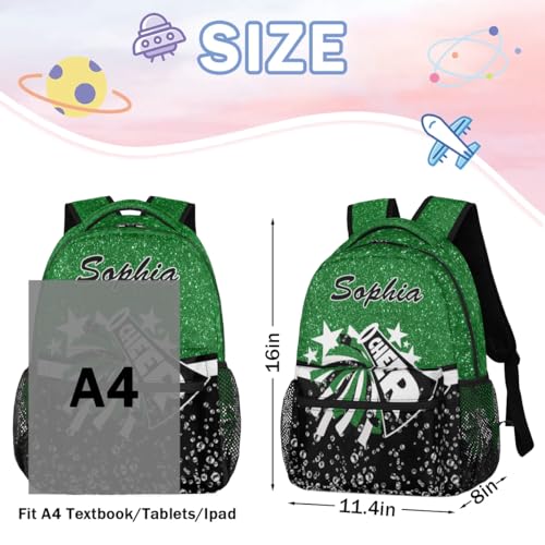 Personalized Name Cheer Backpack for Cheerleaders, Cheerleader Dance Backpack for Women, Cheerleading Gifts for Teams Green Glitter3