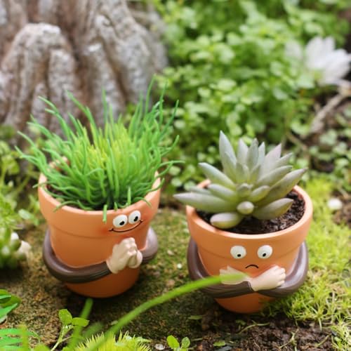 Pot de fleurs unique en résine avec visage sculpté et finition soignée - 3