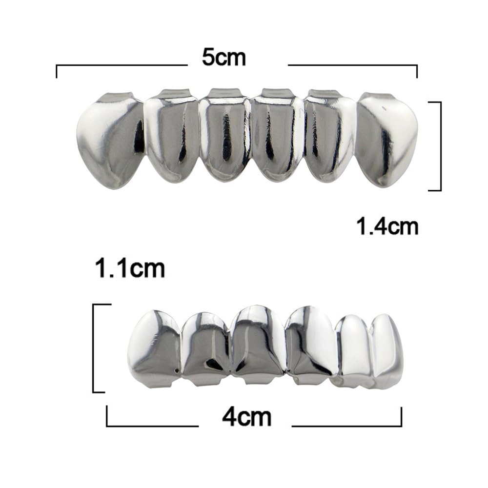 SSyang Hip Hop Teeth Grills for Mouth Braces Decoration with 2 Silicone Moldings Hip Hop Teeth Grills for Mouth Top Bottom Music Festival Party Hip Hop Rapper Decorations (Silver) - Image 2