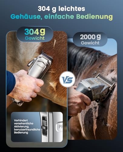 oneisall Kabellose Schermaschine Pferd, Pferdeschermaschine mit 6 Aufsätzen und abnehmbarer Edelstahlklinge im Stall, Leise Tierschermaschine Pferd/Hund für dickes fell, 4h Laufzeit