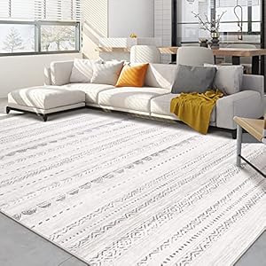 Area Rug Living Room Rugs: 5×7 Large Soft Machine Washable Boho Moroccan Farmhouse Neutral Stain Resistant Indoor Floor Rug Carpet for Bedroom Under Dining Table Home Office House Decor – Grey