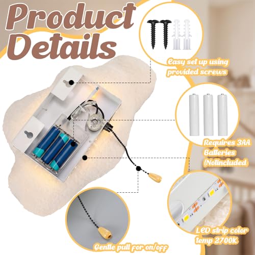 Image of Aurelema Fluffy Cloud Night Light Wall Lamp Sleeping Nursery Lighting Cute Floating Battery Operated Hanging Lamp for Baby Boys Girls Bedroom Room Nursery Wall Decorations