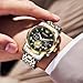 OLEVS Dress Watches for Men Large Wrist Luxury Chronograph Watch Stainless Steel Diamond Quartz Mens Black Face Watch Two Tone Multi-Function Men Analog Watches Luminous Fashion Relojes para Hombres