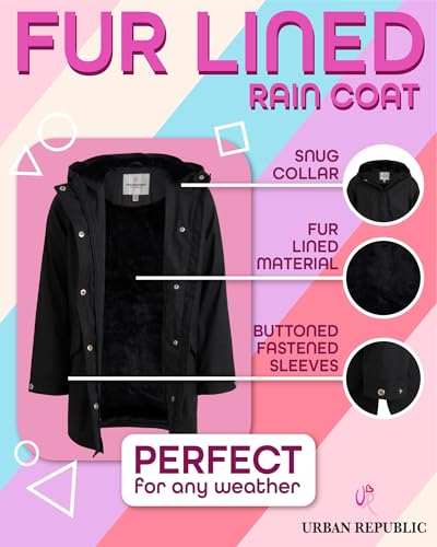 URBAN REPUBLIC Girls Rain Jacket - Sherpa Fur Lined Raincoat for Girls Full Zip Up Hooded Rain Jacket (Size: 7-16)2