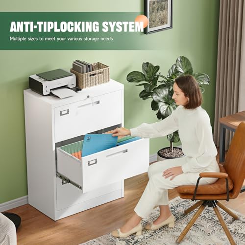 Image of Letaya 3 Drawer File Cabinets with Lock,Metal Lateral Filing Storage Cabinet Printer Stand,White Steel Home Office Cabinet for Hanging Files Letter /Legal /A4 Size (White, H39.84xW28.35xD15.74)