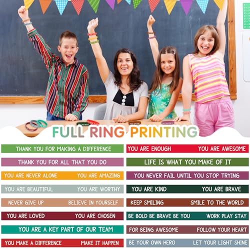 Image of JUNEBRUSHS 64pcs Motivational Silicone Bracelets Bulk Colored Inspirational Rubber Wristbands Unisex for Student Teacher Office Prizes Gifts Back to School Party Favor Supplies