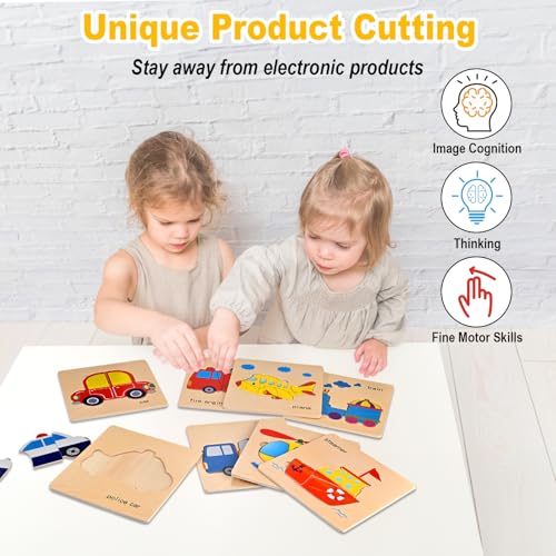 Image of Wooden Puzzles for Toddlers 1-3, Toddler Puzzles Ages 2-4 | Montessori Toys for 1-3+ Year Old Learning Educational Preschool Toys for Boys Girls (Vehicle Theme)