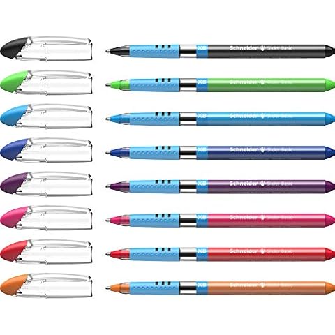 Schneider Slider Basic XB (Extra Broad) Ballpoint Pen, 1.4 mm, Transparent Barrel, Assorted Ink Colors, Pack of 8 Pens (151298) Cover