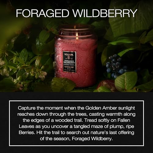 Image of Voluspa Foraged Wildberry Large Jar Candle, 18 oz, Coconut Wax Blend, Berry Scented Candle for Home, 100 Hour Burn Time, Handcrafted in the USA