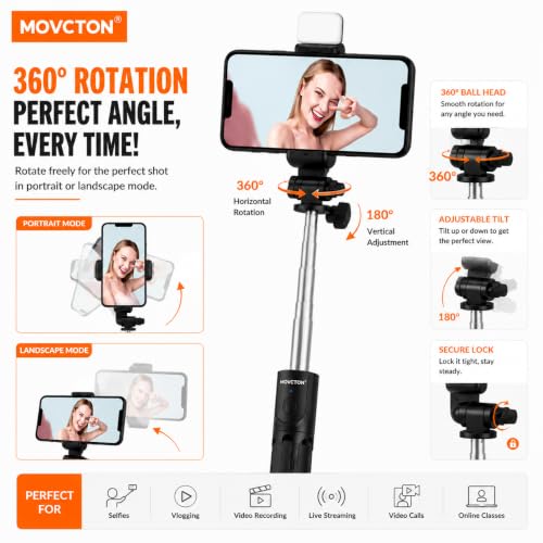Image of Premium Selfie Stick Tripod with Bluetooth Remote & Fill Light, Extendable Mobile Phone Tripod Stand, 360 Rotating Holder, Foldable Selfie Stick for Smartphone, Vlogging, Reels & Travel