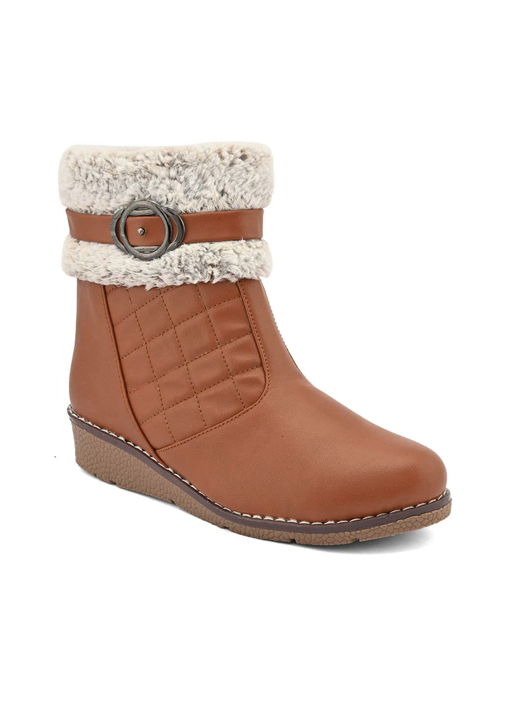 DICY Low Heel Girls Shoes High Ankle Boots for Women Sneakers for Girls and Special Occasion with Fur & Zipper Tan (B0C46G24TS) Amazon Price History, Amazon Price Tracker