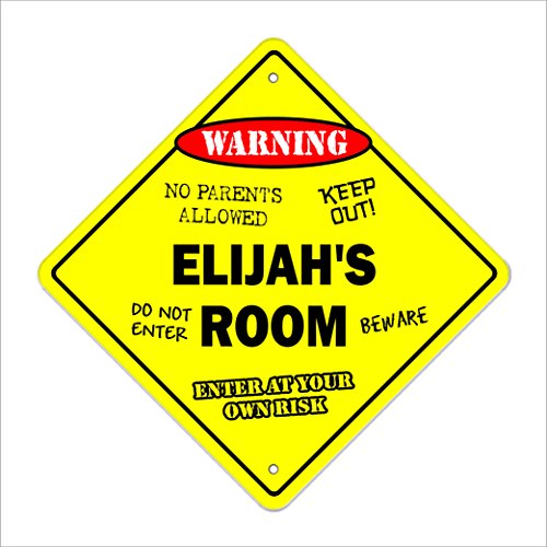 Elijah's Room Sign Crossing Zone Xing | Indoor/Outdoor | 12" Tall Plastic Sign kids bedroom decor door children's name boy girl
