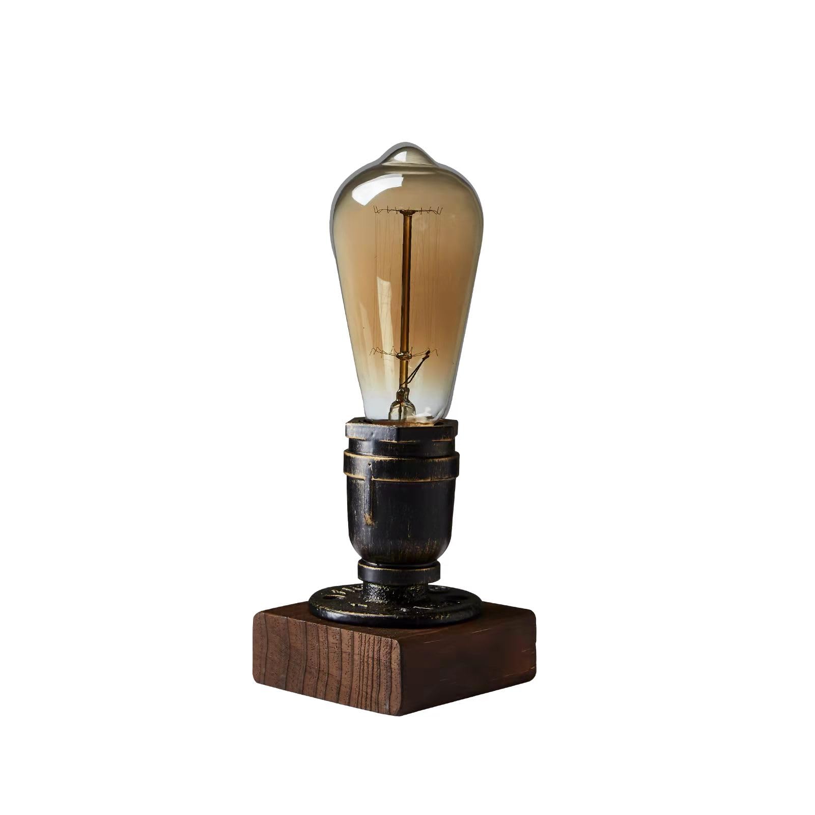 XIHOME Industrielle Steampunk-Schreibtischlampe, Vintage-Stil, Tischlampe, antikes E27-Edison-Leuchtmittel, Eisen, Retro-Lampen mit minimalistischem Holzsockel für Nachttisch, Café, Bar, Pub, etc.