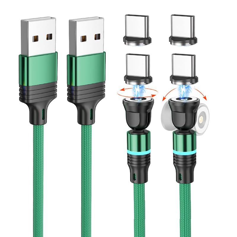 マグネット 磁気充電ケーブル 1ピン Type-C端子 着脱式 急速充電 防塵磁石 led通電指示 断線防止 などType-C機種対応(タイプC端子*4個) (2m*2)