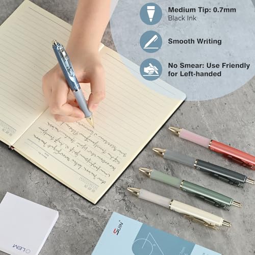 SUIN Bolígrafos Gel Retráctiles 0.7mm Tinta Negra Pack 5 miniatura 5