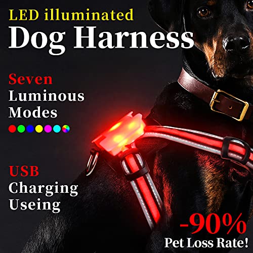 DOGLED LED Dog Harness, 7 Light Modes with EU & US Patents, Large Glowing Panel for Night Safety, Breathable Mesh & Sponge Padding, Reflective Strips for Small/Medium Dogs (XL)