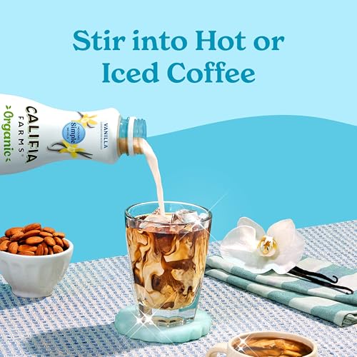 Califia Farms - Organic Vanilla Almond Milk Coffee Creamer, 25.4 Oz, Dairy Free, Plant Based, Vegan, Gluten Free, Non GMO, Almond Creamer, Almond Milk, USDA Organic