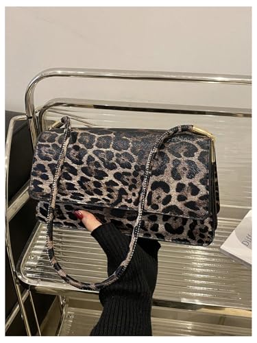 Women's Y2K Leopard Flap Underarm Bags Top Handle PU Leather Shoulder Handbags Purse2