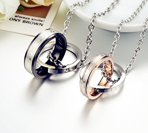 His & Hers Matching Set Titanium Stainless Steel Couple “Heart Beat Chart” Pendant Necklace with Cubic Zirconia, , Perfect for Anniversary, Valentine's Day, Romantic Gifts for Him and Her, in a Gift Box2