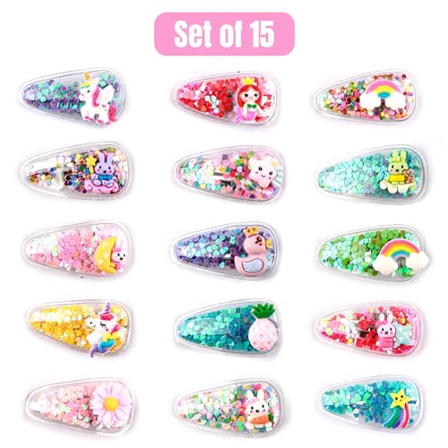 Image of kapimo Kids Girls Hair Clips Cartoon Glitter Sequin Snap Tic Tac Mix Set for Toddlers Colourful Designs for School Party Daily Use Hair Accessories Pack