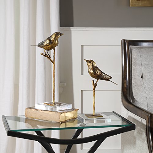 My Swanky Home Gold Bronze Bird On Branch Sculpture Set 2 | Crystal Cottage Brass Iron Statue #TOP1
