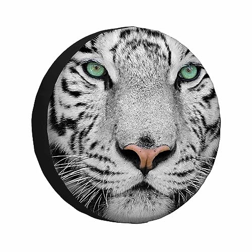Image of White Tiger Spare Tire Cover Animal Portrait Beautiful Feline Head Closeup Weatherproof Universal Wheel Protectors Camper Tire Covers for Trailer Rv Travel(17 inch)