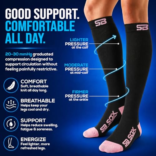 Image of SB SOX Compression Socks for Men & Women (20-30mmHg) - Best Compression Socks for Flying, Medical, Sports, Wide Calf Fit, and Daily Wear