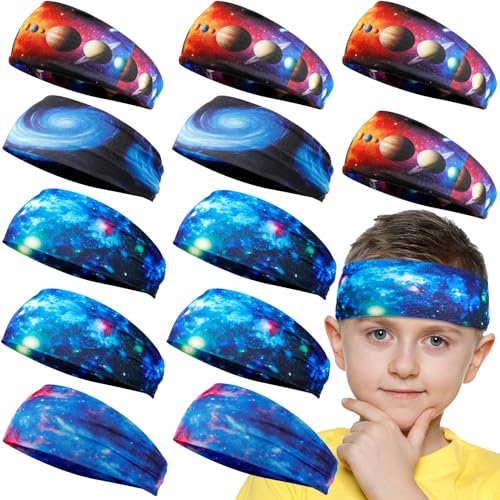 Image of Jeffbaubl 12 Pieces Kids Athletic Sweatbands, 6 Colors Boys Headbands, Boys Sports Headbands, Soft Athletic Headband, Kids Sweatbands, Wicking Elastic Hairband for Girls Boys Toddler Children