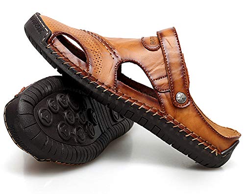 Acrossage Men Casual Leather Sandals Closed Toe Flats Boat Shoes Fisherman Shoes Outdoor Sports Beach Slippers3