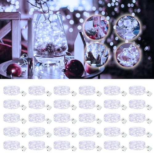 Image of 30 Pack Fairy Lights Battery Operated - 7ft 20 Led Twinkle Lights 3 Modes, Bulk Mini String Lights Waterproof for Mason Jars Vases DIY Party Wedding Decoration Christmas -Cool White