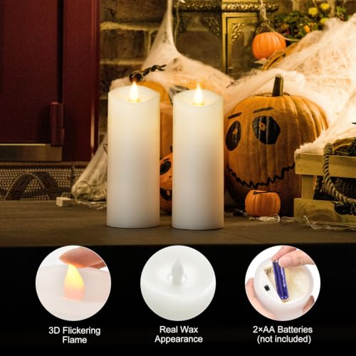 Image of 2PCS, 3 x 8 inches Flameless Candle with Remote Control, 3D Flickering Wick, Real Wax, Battery Candles,with Timer,Battery Powered Candles,for Holiday Home Decor,White