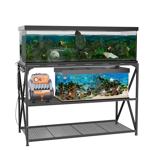 DALEMHOME 55-75 Gallon Fish Tank Stand 49.2 x 19.7x 31.5 Inch Industrial Aquarium Stand with Power Outlet and Switch Turtle Tank Reptile Terrariums and Breeder Tank Stand Black