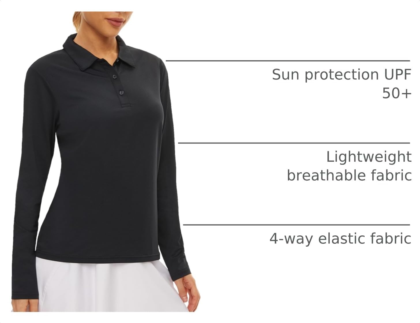 Women's Golf Shirt Long Sleeve Polo Shirt UPF50+ Sun Protection Moisture Wicking Quick Dry Golf Polo Shirt