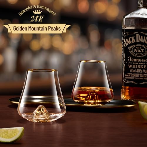 Image of DUJUST Whiskey Glasses Set of 2 (8oz /235ml) with 24K Gold Mountain, Crystal Whiskey Glasses, Old Fashioned Glass for Brandy /Cognac /Bourbon /Tequila, Luxury Gift for Holiday, BPA-Free & Lead-Free