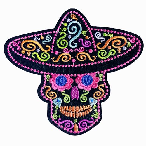 Parches mexicanos grandes bordados para planchar o coser, muchas variantes (Calavera A)