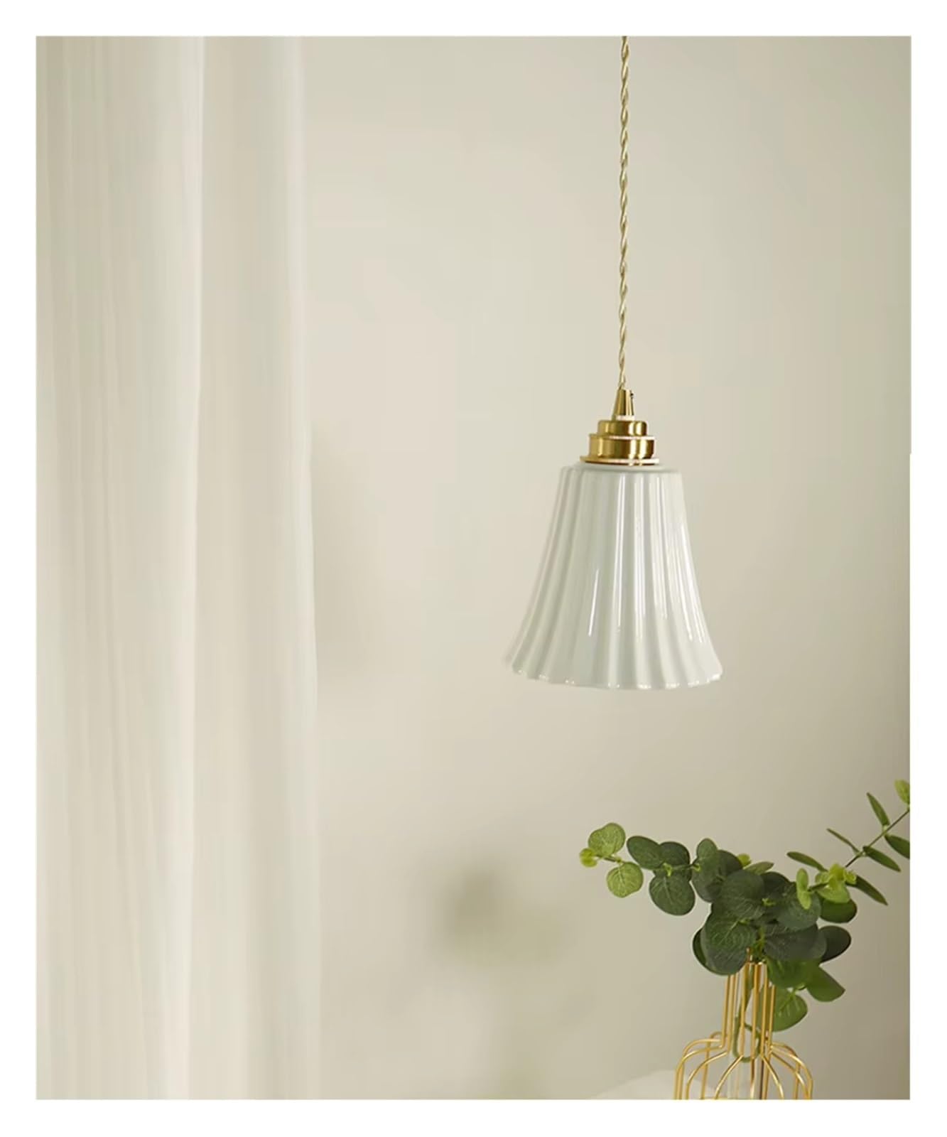 Jybnbbe Light Luxury Chandelier Brass Restaurant Japanese Simple Led E27 Pendant Ceramic Bedroom Bedside Lamps