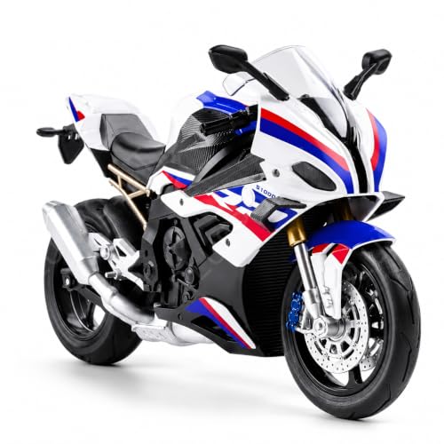 Image of PLUSPOINT Diecast 1000RR Motorcycle Model 1:10 Scale | Alloy Metal Super Bike Simulation Toy with Realistic Details | Collectible Motorbike Model for Kids, Adults, Desk & Car Dashboard Display