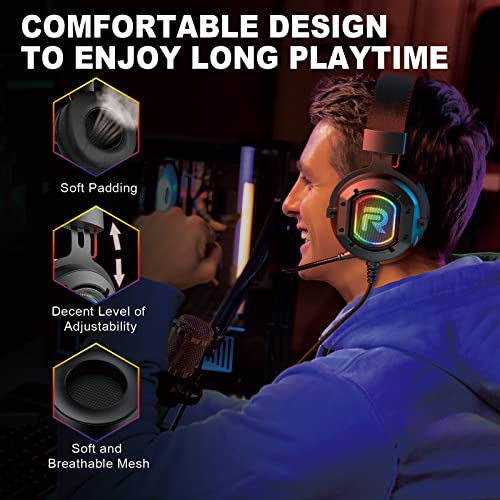 Image of RUNMUS K3 USB Over Ear Wired Gaming Headphone with 7.1 Surround Sound Technology with Noise Canceling Mic & RGB Lights, Comfortable Memory Foam, Compatible with Xbox, Laptop, Mac