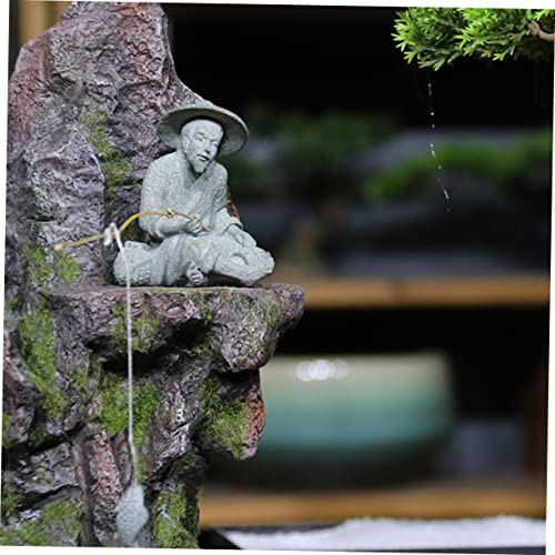 OFFSCH 2pcs Fisherman Statue Car Dash Accessories Fishing Decor Fisherman Fish Tank Decor Cars Accessories Bonsai Decors Car Ornament Chinese Sandstone Dining Table Succulent Plants Elder - Image 4