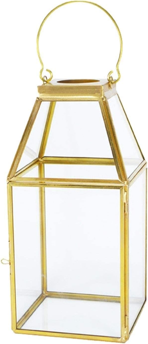 Square Door Candle Holder Glass Copper Frame Portable Horse Lamp Flower House Multi-Function Wind Lamp (Size : Large 16.516.534CM) (Extra large: 20.5 * 20.5 * 38CM)