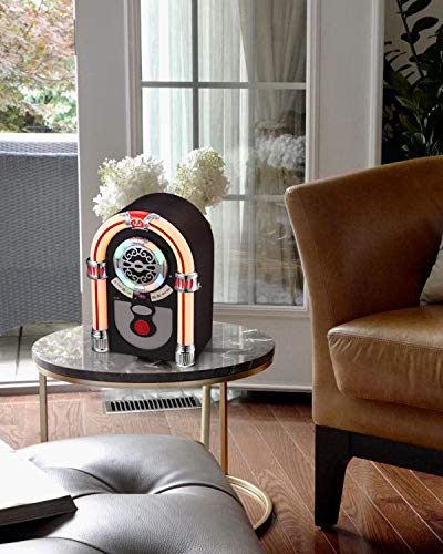 UEME Retro Tabletop Jukebox with CD Player, Bluetooth, FM Radio, AUX-in Port and Color Changing LED Lights