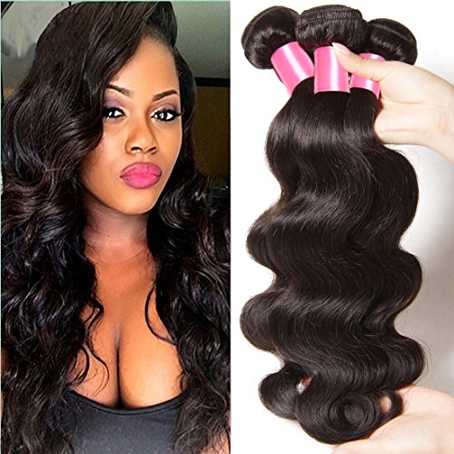 Sunber Hair Virgin Brazilian Body Wave 3 Bundles, Long Lasting Brazilian Hair 100 Human Hair Body Wave, Natural Black Color Mixed Length 18 20 22inches
